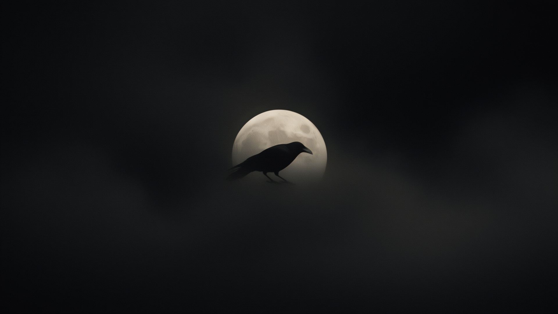 A crow crossing a dim moonlit landscape