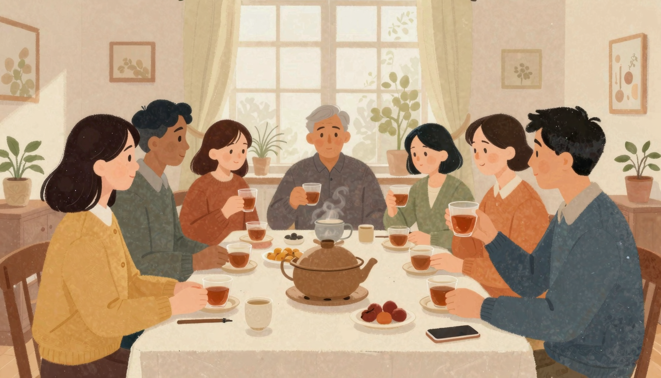 Family and friends share a warm winter gathering centered on a meaningful everyday ritual